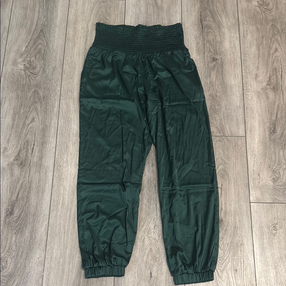 Dark Green Elastic Waist Pants